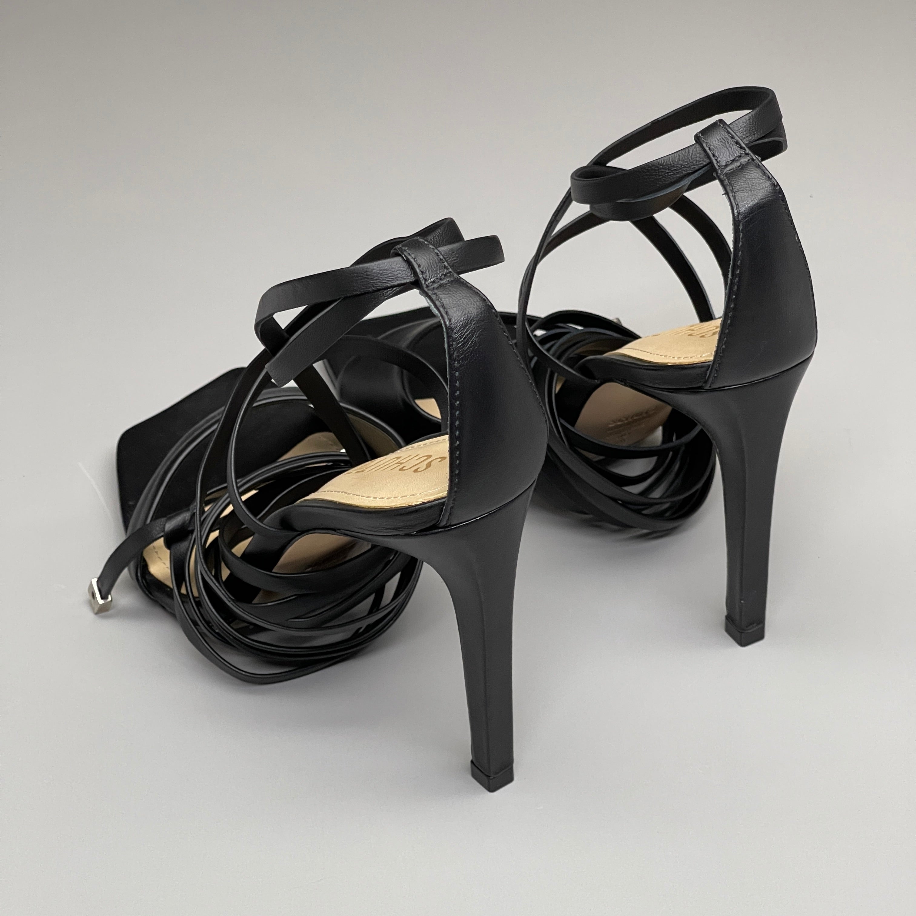 SCHUTZ Bryce Ankle Tie Women's Leather High Heel Strappy Sandal Black Sz 8.5B (New)